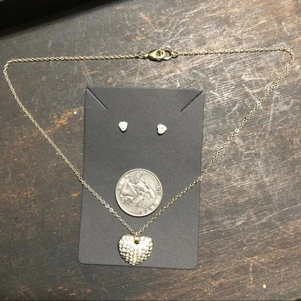 Silver Rhinestone Heart Necklace Earring Set FLAW - Picture 7 of 9